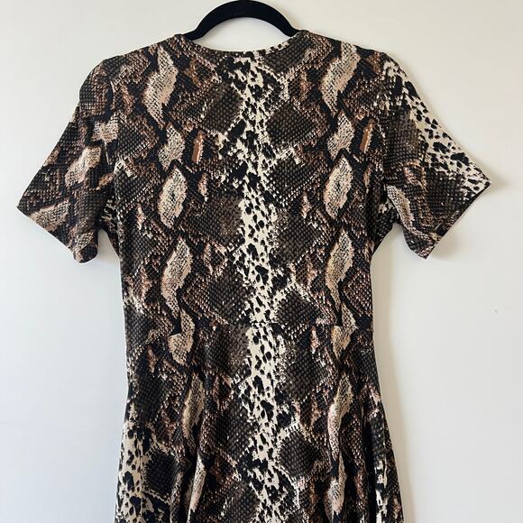 One Clothing Los Angeles Midi Wrap Dress Womens Medium Brown Snake Print Stretch - Picture 5 of 11